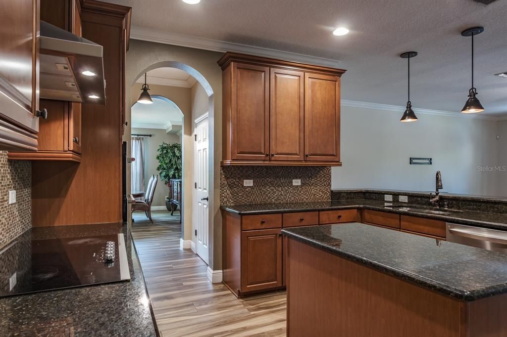 Interior, Kitchen, Pendant Lights, Recessed Lighting, Wood Texture Flooring