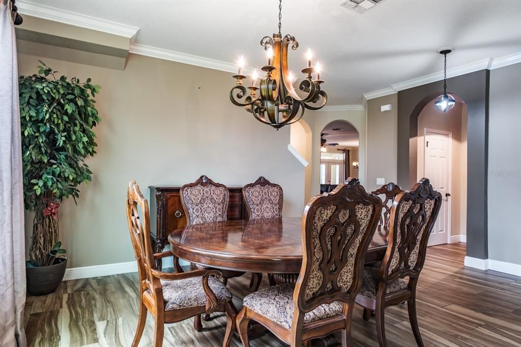 Chandelier, Dining room, Interior, Pendant Lights, Wood Texture Flooring