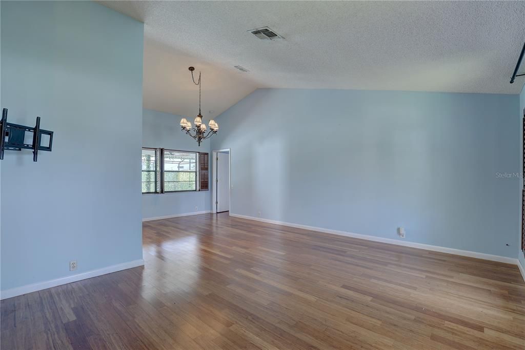 Chandelier, Empty room, Interior, Wood Texture Flooring