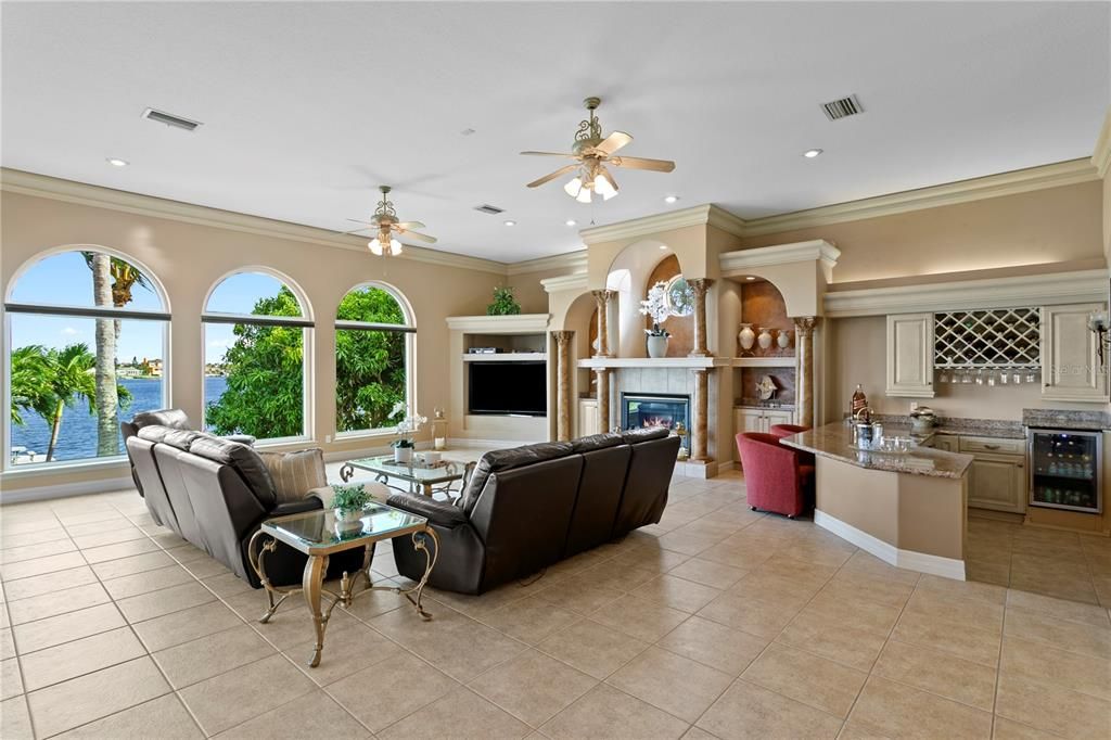 Fireplace, Interior, Living room, Recessed Lighting, Water