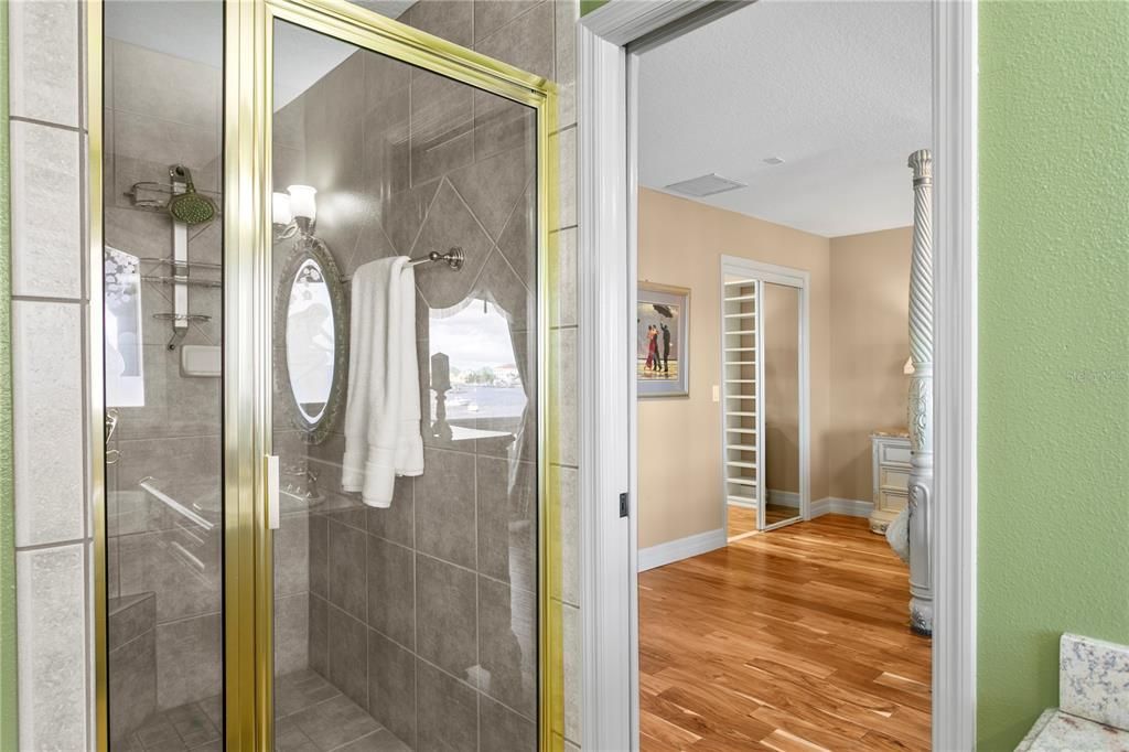 Bathroom, Glass Shower, Interior, Wood Texture Flooring