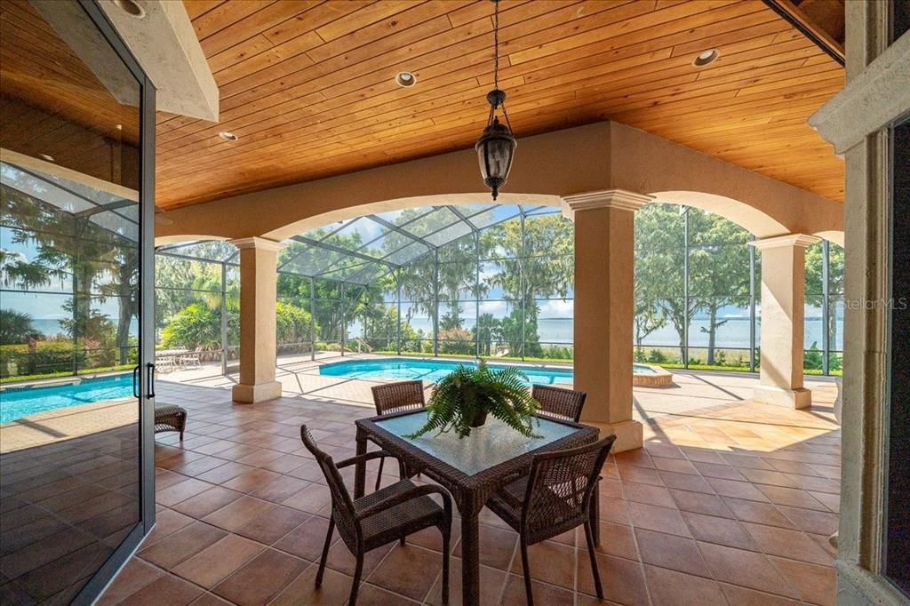 Dining room, Glass Ceilings, Interior, Pool, Recessed Lighting, Sun Room, Wooden Ceilings