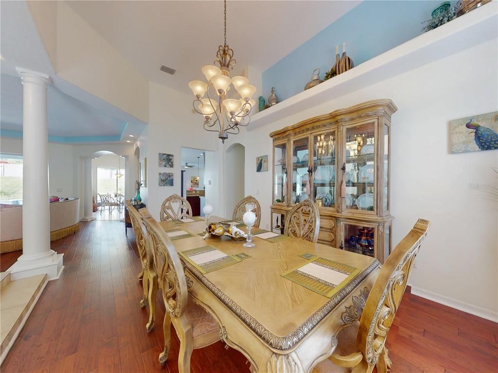 Chandelier, Dining room, Interior, Wood Texture Flooring