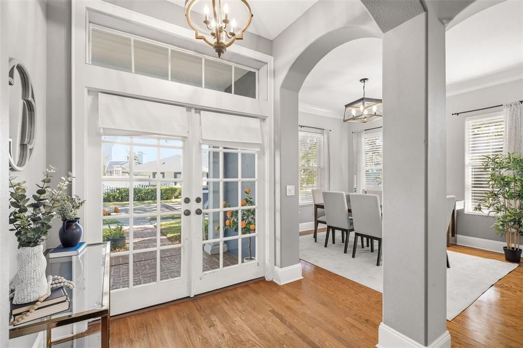 Dining room, Interior, Pendant Lights, Wood Texture Flooring