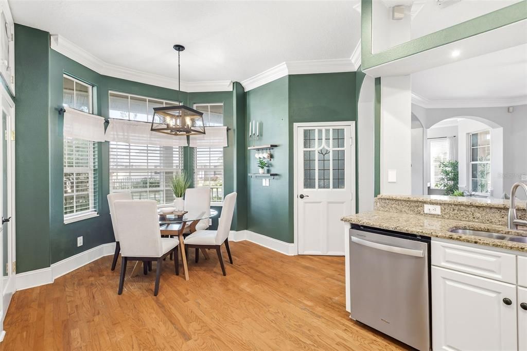 Dining room, Interior, Pendant Lights, Recessed Lighting, Wood Texture Flooring