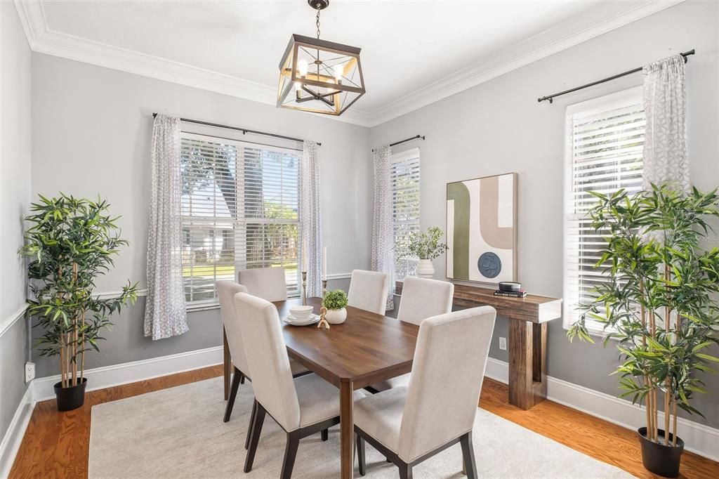 Dining room, Interior, Pendant Lights, Wood Texture Flooring