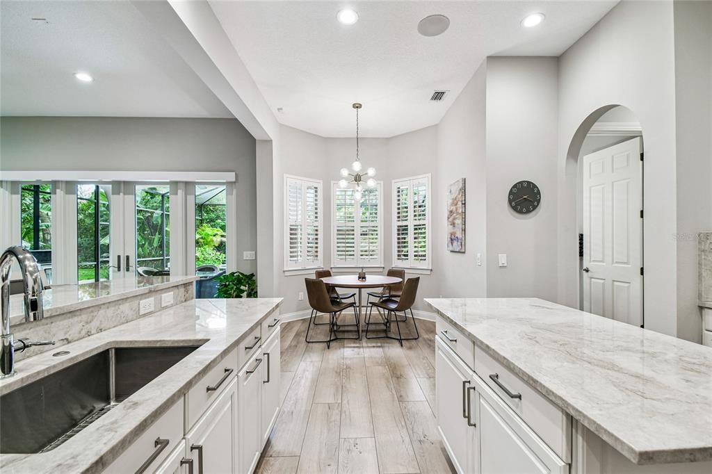 Chandelier, Dining room, Interior, Kitchen, Recessed Lighting, Wood Texture Flooring