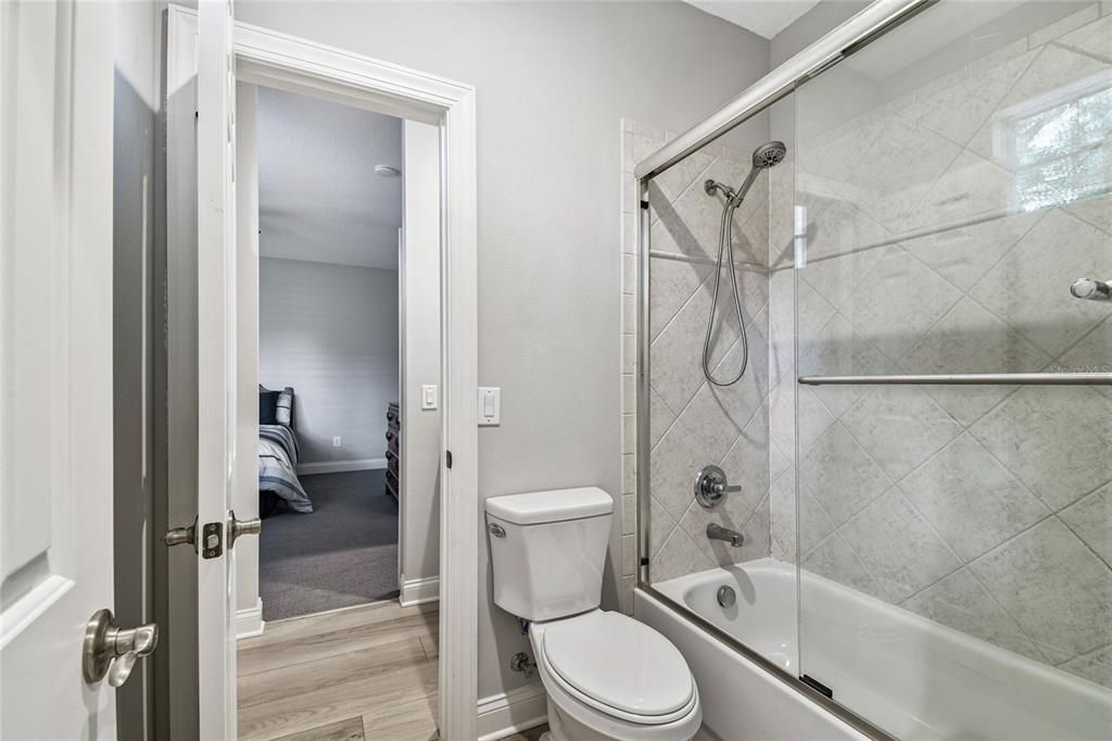 Bathroom, Bedroom, Glass Shower, Interior, Wood Texture Flooring