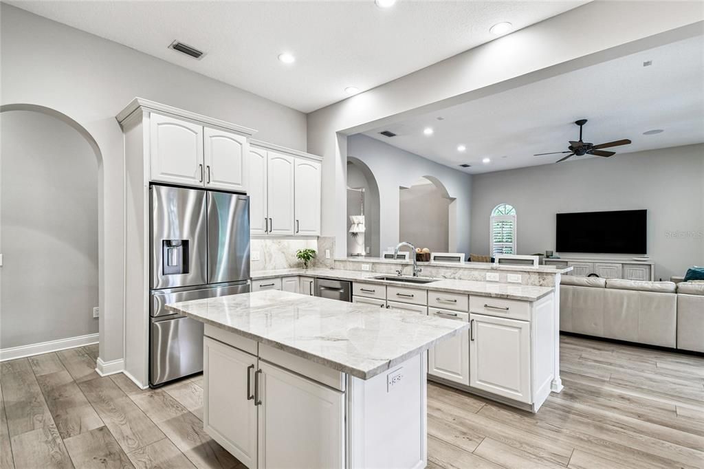 Interior, Kitchen, Living room, Recessed Lighting, Stainless Steel Appliances, Wood Texture Flooring