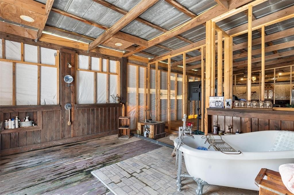 Bathroom, Free Standing Baths, Interior, Wooden Beams, Wooden Ceilings, Wood Texture Flooring, Wooden Walls