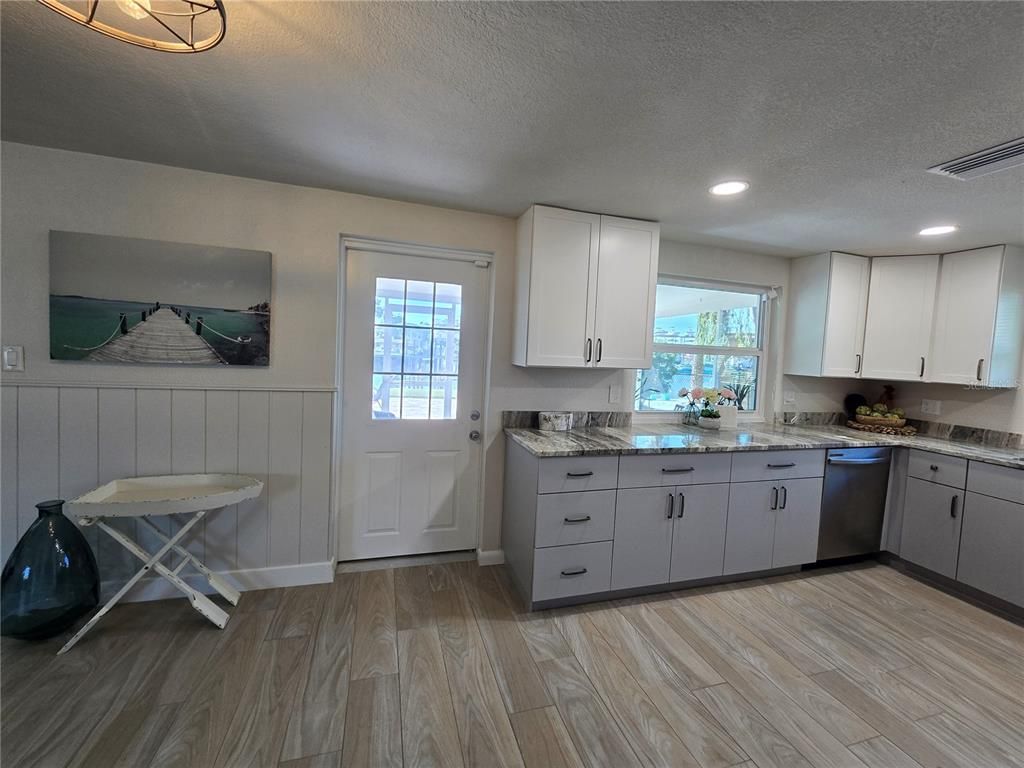 Interior, Kitchen, Recessed Lighting, Wood Texture Flooring