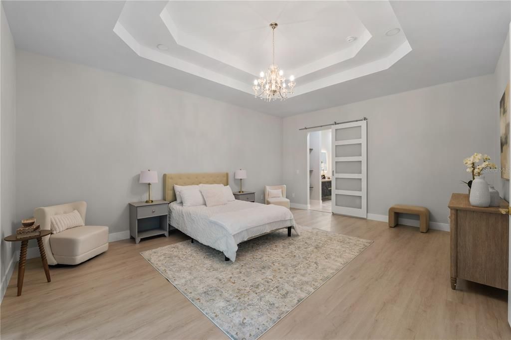 Bedroom, Interior, Pendant Lights, Wood Texture Flooring