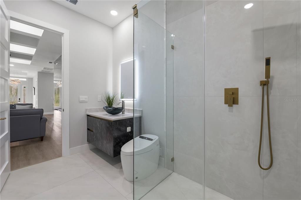 Bathroom, Glass Shower, Interior, Recessed Lighting