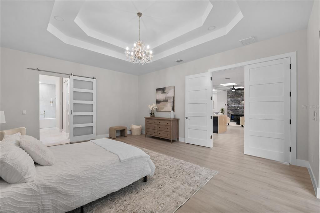 Bedroom, Interior, Pendant Lights, Wood Texture Flooring