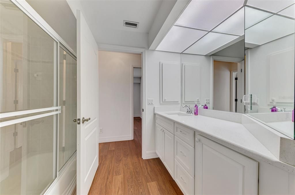 Bathroom, Glass Shower, Interior, Wood Texture Flooring