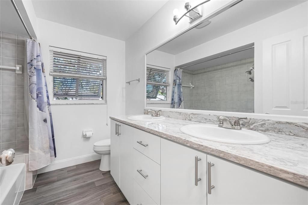 Bathroom, Dual Sink Vanities, Interior, Wood Texture Flooring