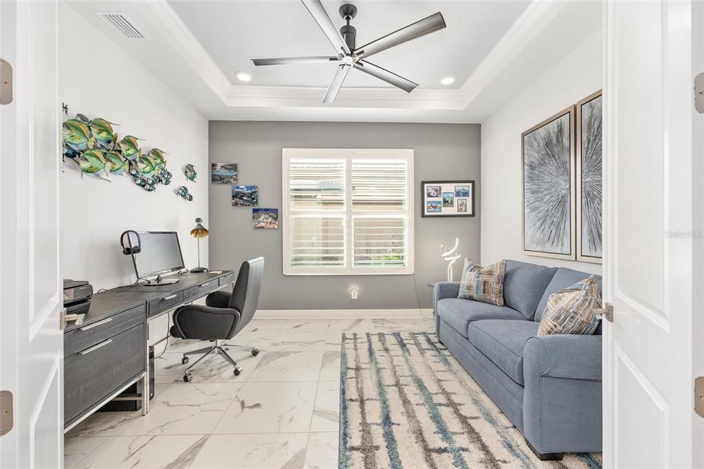 Home Office, Interior, Marble, Recessed Lighting