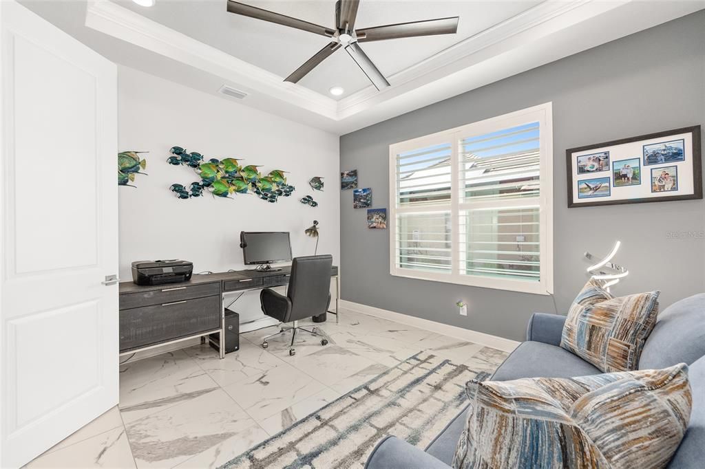 Home Office, Interior, Marble, Recessed Lighting