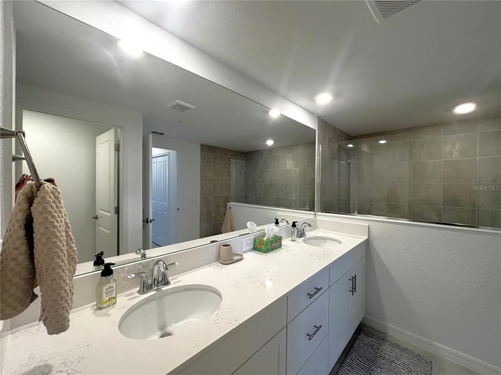 Bathroom, Dual Sink Vanities, Glass Shower, Interior, Recessed Lighting