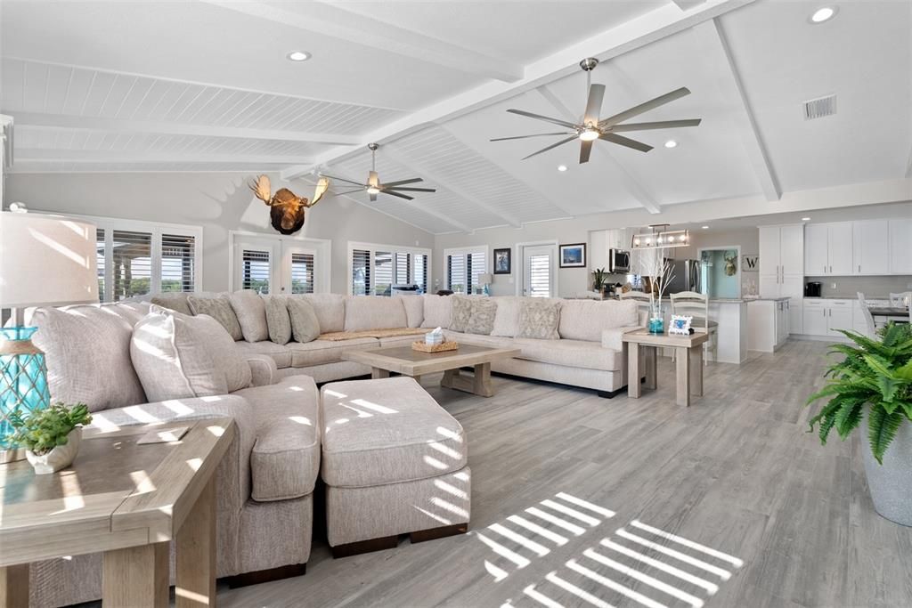 Interior, Kitchen, Living room, Recessed Lighting, Stainless Steel Appliances, Wood Texture Flooring