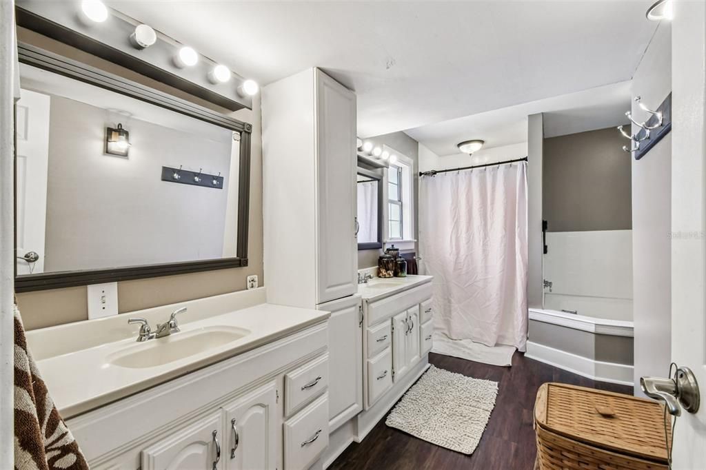 Bathroom, Dual Sink Vanities, Interior, Wood Texture Flooring