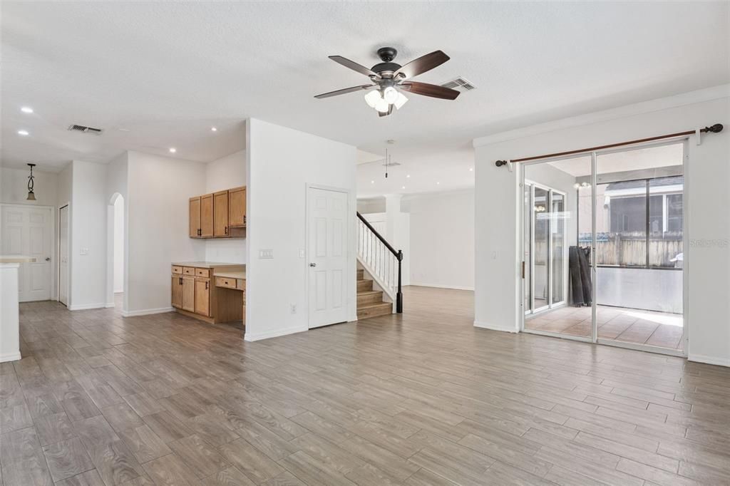 Empty room, Interior, Recessed Lighting, Wood Texture Flooring