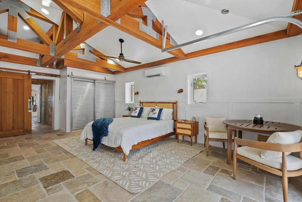 Bedroom, Interior, Recessed Lighting, Wooden Beams
