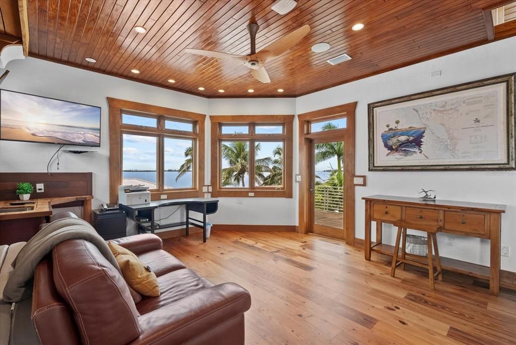 Home Office, Interior, Recessed Lighting, Water, Wooden Ceilings, Wood Texture Flooring