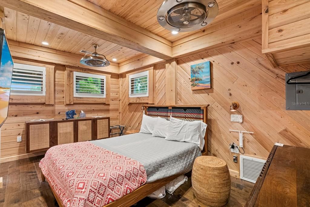 Bedroom, Interior, Recessed Lighting, Wooden Beams, Wooden Ceilings, Wood Texture Flooring, Wooden Walls