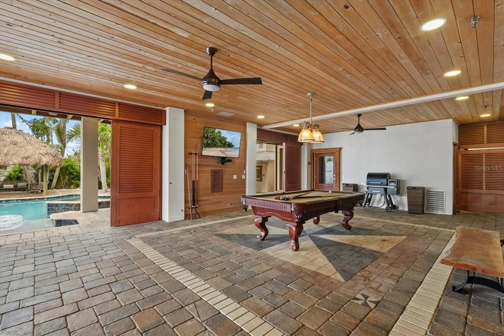 Billiard Table, Game Room, Interior, Pendant Lights, Recessed Lighting, Wooden Ceilings