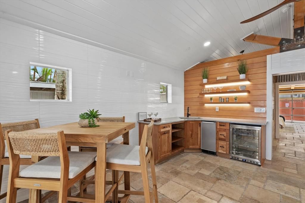 Dining room, Interior, Kitchen, Recessed Lighting, Wooden Walls