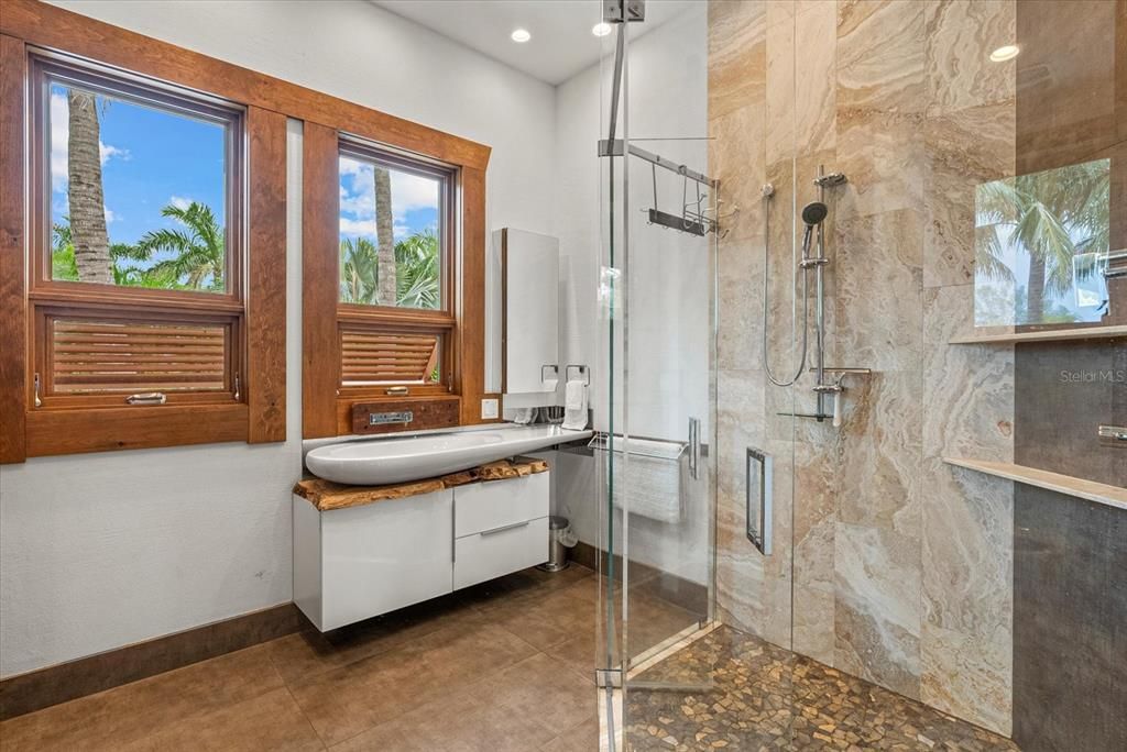 Bathroom, Glass Shower, Interior, Recessed Lighting