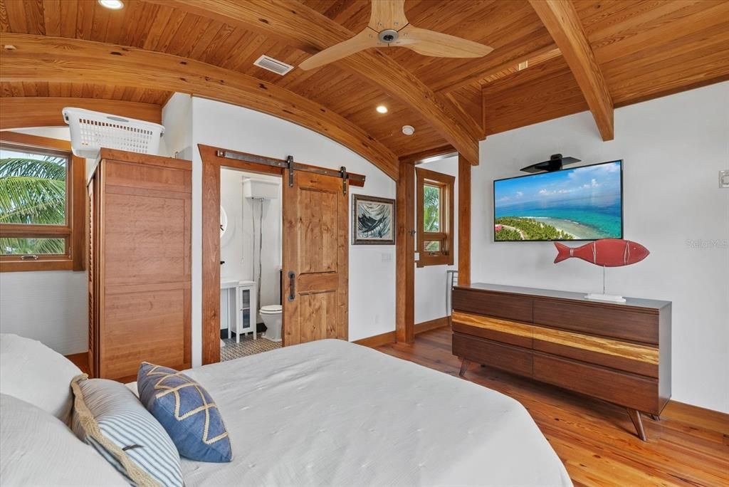 Bedroom, Interior, Recessed Lighting, Wooden Beams, Wooden Ceilings, Wood Texture Flooring