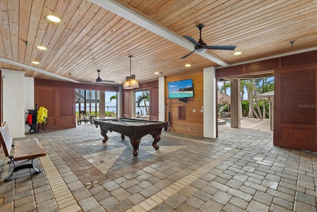 Billiard Table, Game Room, Interior, Pendant Lights, Recessed Lighting, Wooden Ceilings, Wooden Walls