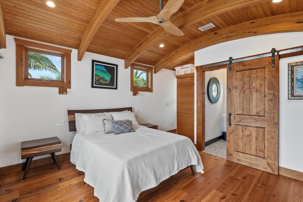 Bedroom, Interior, Recessed Lighting, Wooden Beams, Wooden Ceilings, Wood Texture Flooring
