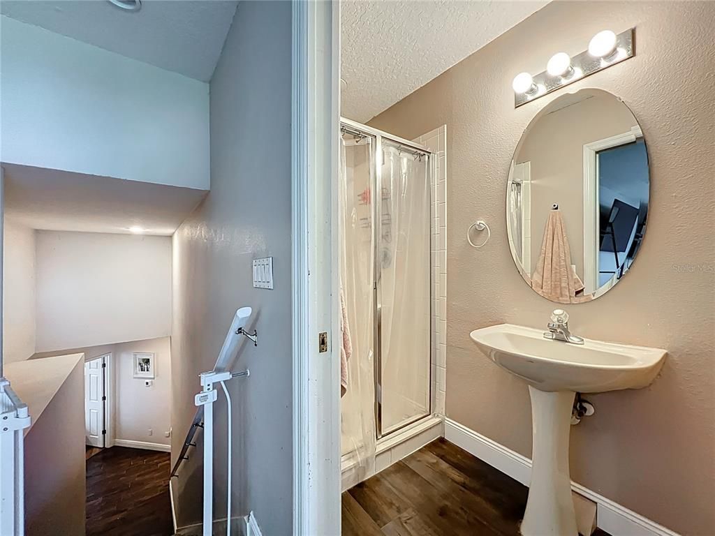Bathroom, Glass Shower, Interior, Wood Texture Flooring