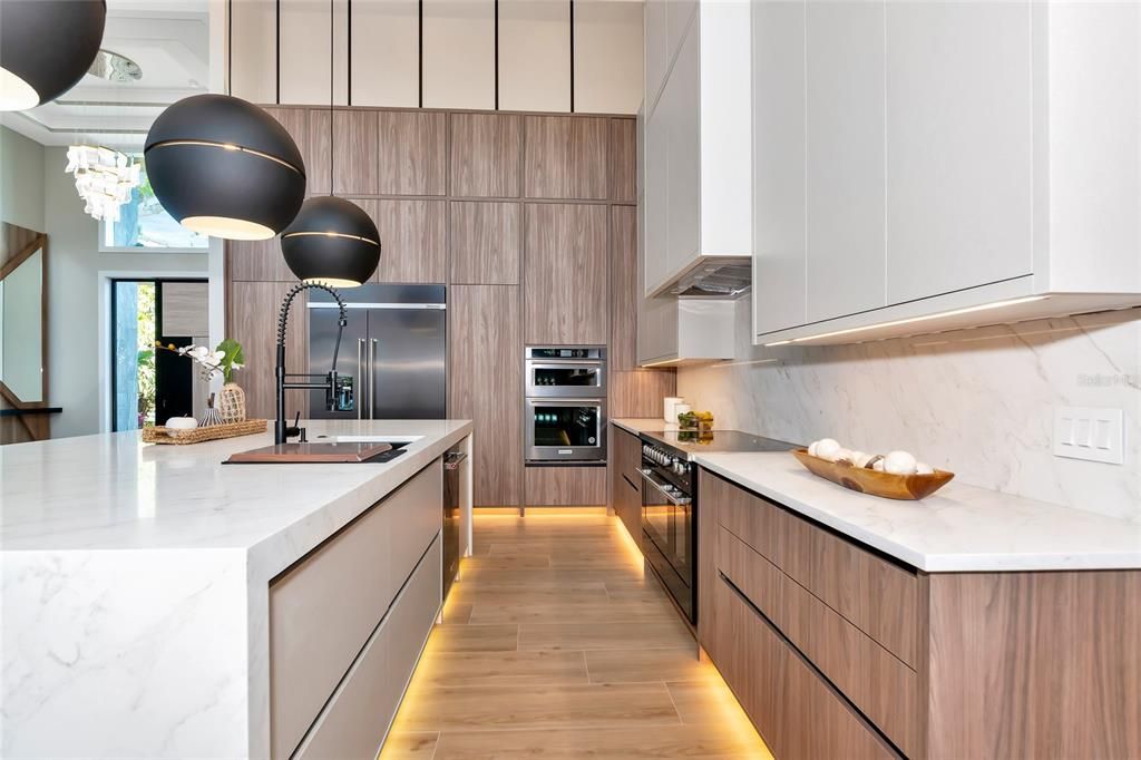 Interior, Kitchen, Pendant Lights, Stainless Steel Appliances, Wood Texture Flooring