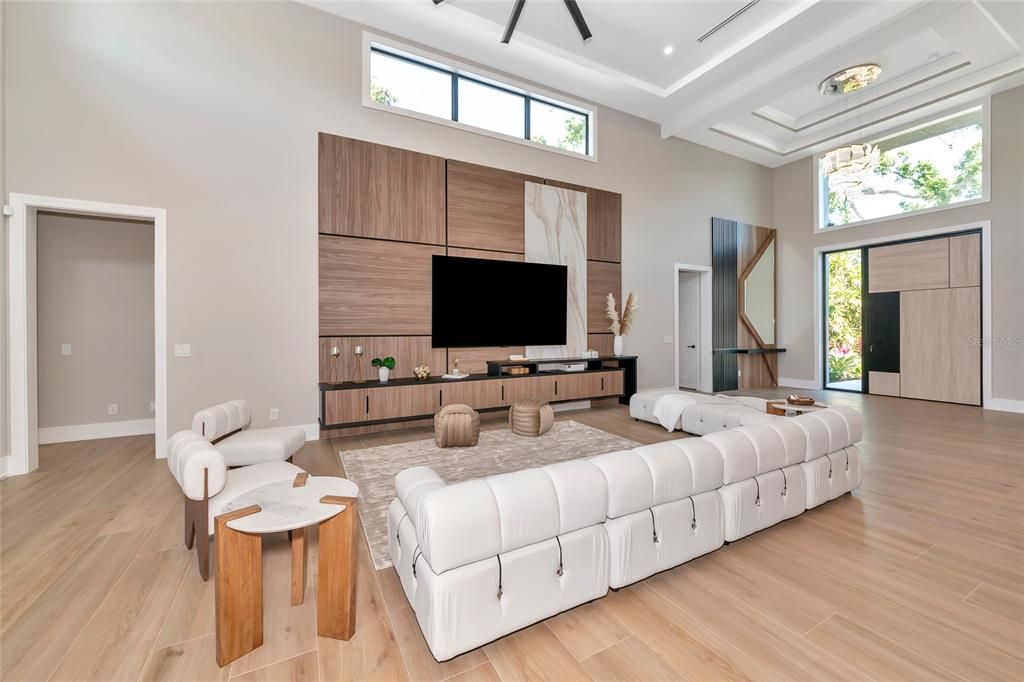 Interior, Living room, Recessed Lighting, Wood Texture Flooring