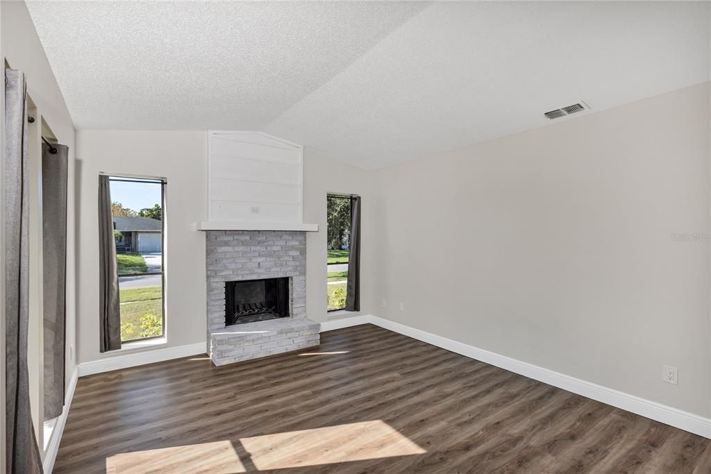 Empty room, Fireplace, Interior, Wood Texture Flooring