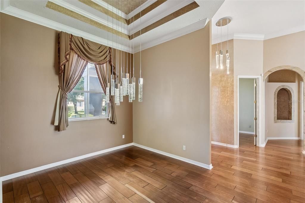 Empty room, Interior, Pendant Lights, Wood Texture Flooring