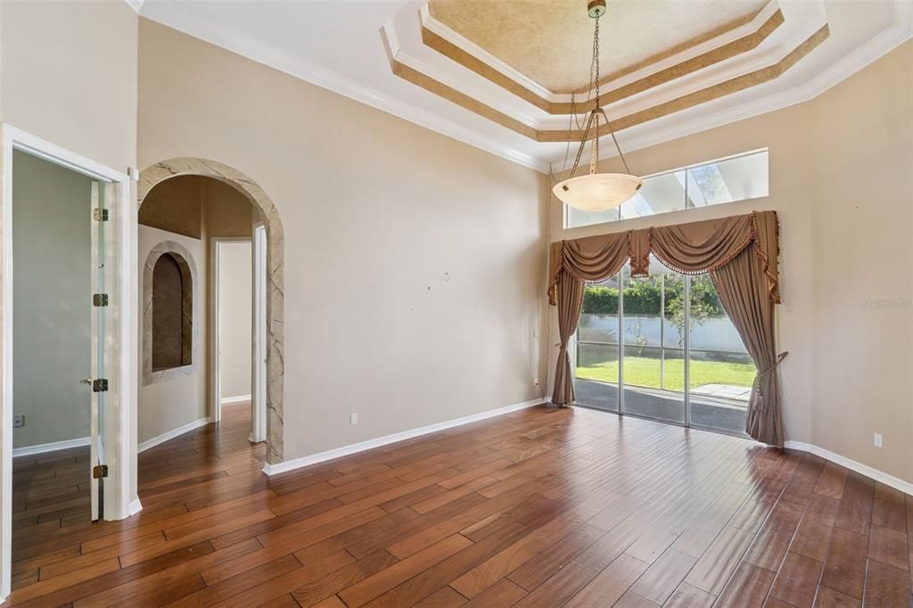 Empty room, Interior, Pendant Lights, Wood Texture Flooring