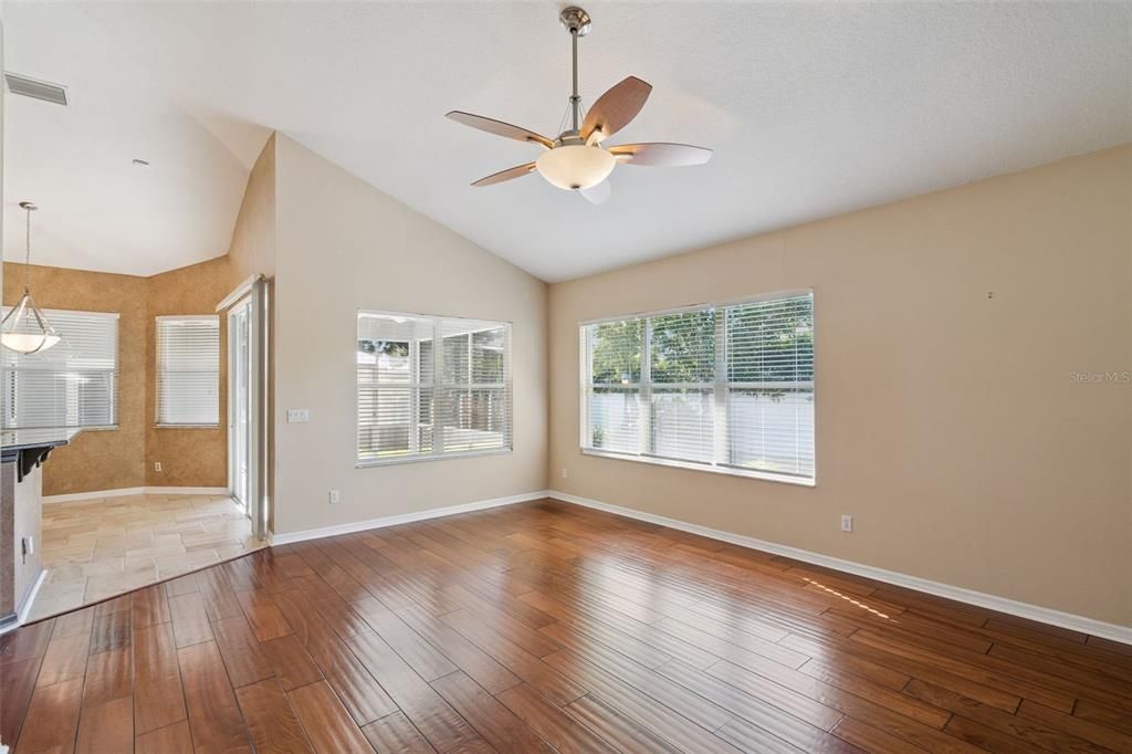 Empty room, Interior, Pendant Lights, Wood Texture Flooring