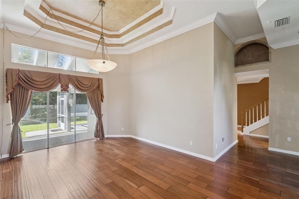 Empty room, Interior, Pendant Lights, Wood Texture Flooring
