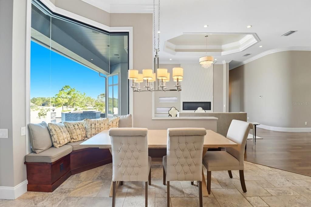 Chandelier, Dining room, Interior, Pendant Lights, Recessed Lighting, Wood Texture Flooring