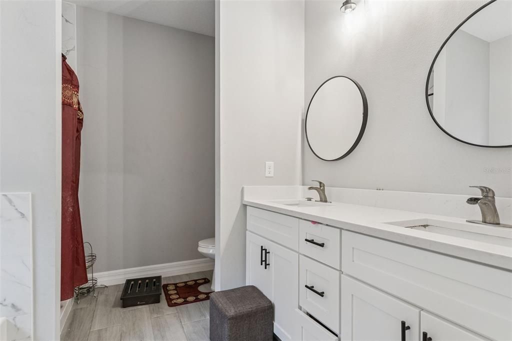 Bathroom, Dual Sink Vanities, Interior, Wood Texture Flooring