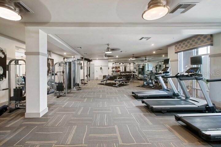 Fitness Equipment, Gym, Interior, Recessed Lighting