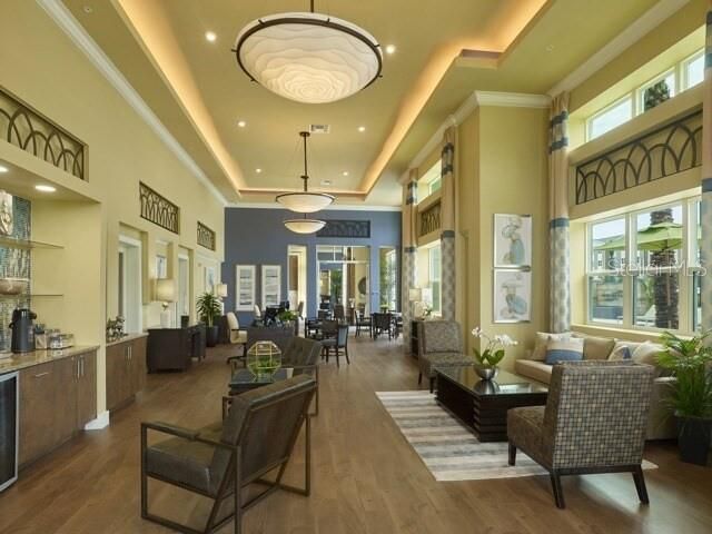 Dining room, Interior, Living room, Pendant Lights, Recessed Lighting, Wood Texture Flooring