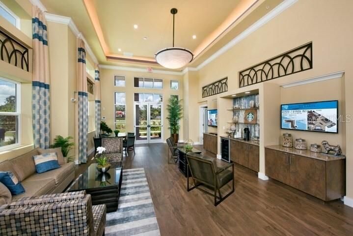 Interior, Living room, Pendant Lights, Recessed Lighting, Wood Texture Flooring