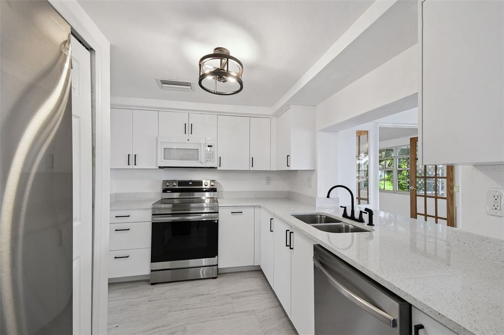 Interior, Kitchen, Marble, Stainless Steel Appliances, Wood Texture Flooring
