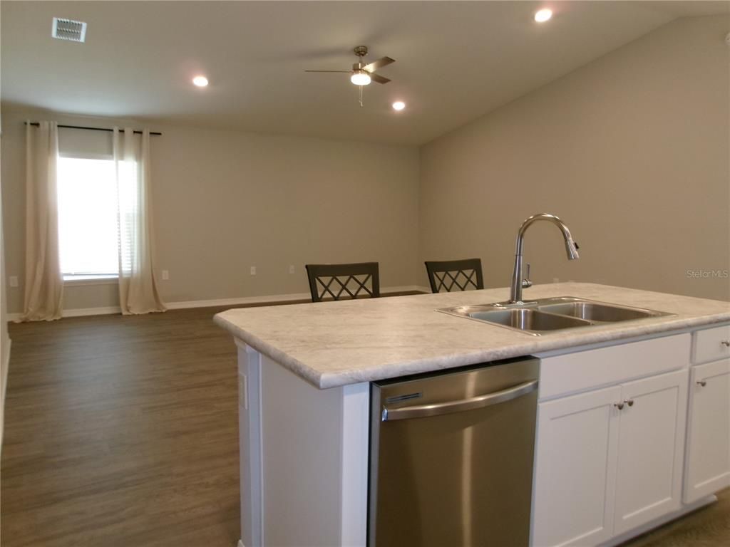 Dining room, Interior, Kitchen, Recessed Lighting, Wood Texture Flooring